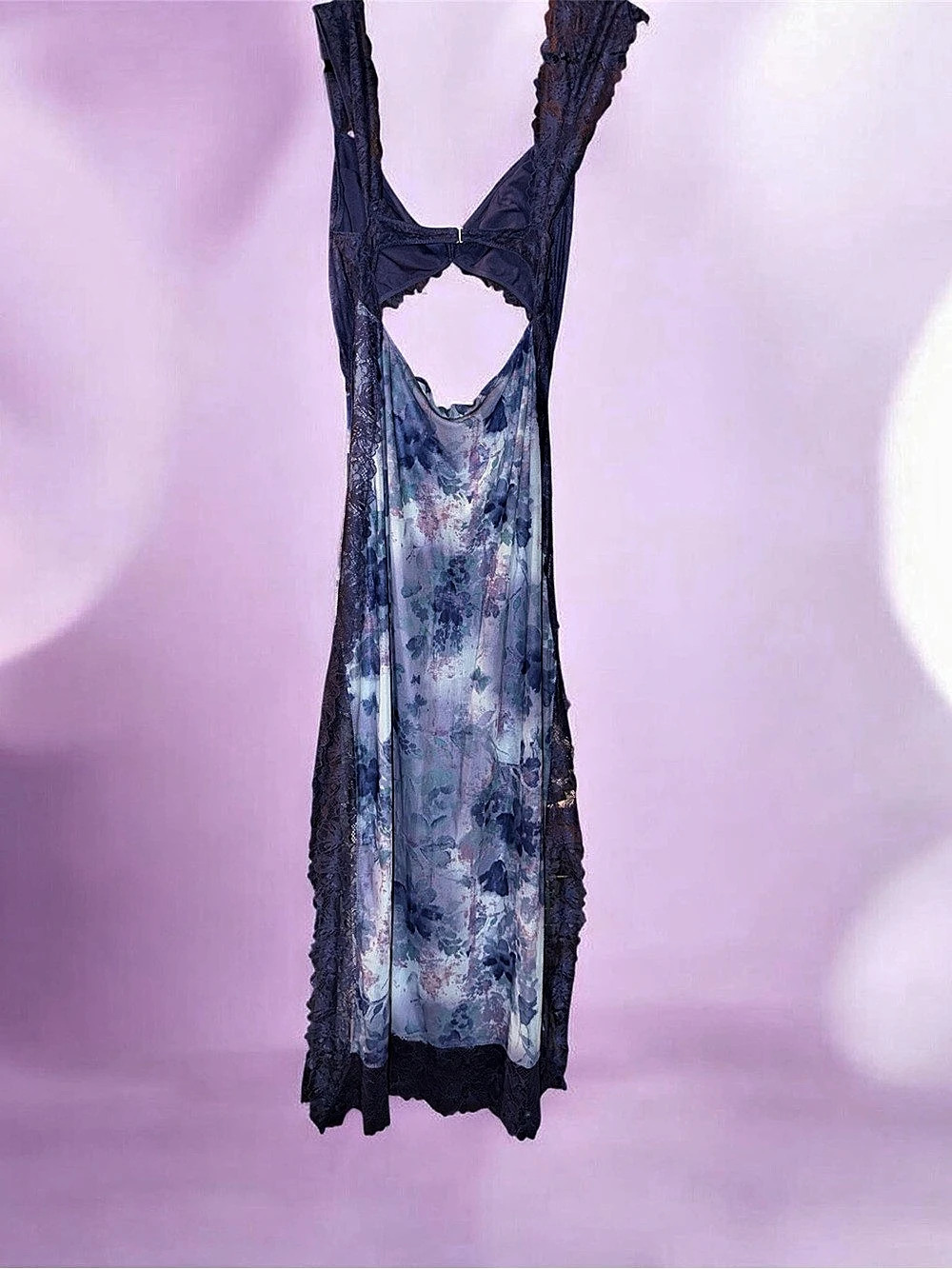 Free People Voile and Lace Midi Slip Dress Blue & Purple